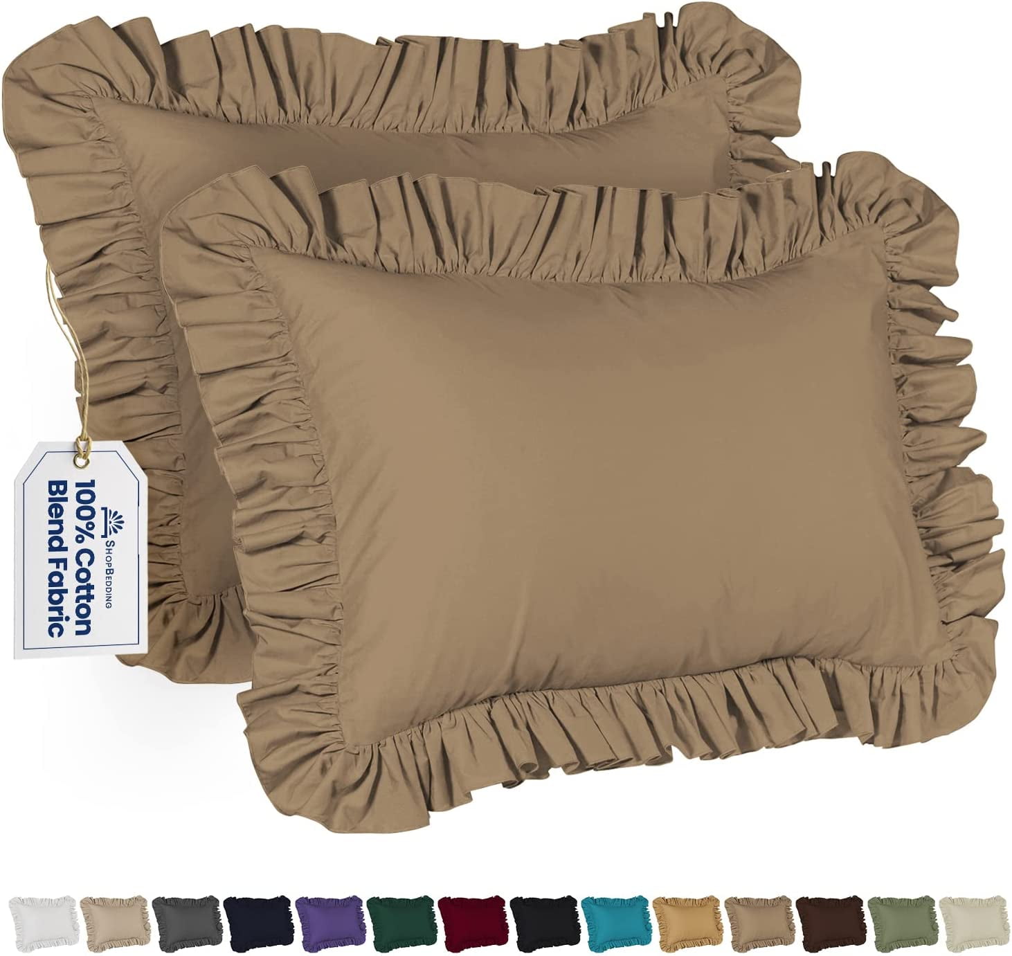 Ruffle Pillow Case King Pillow Sham (Camel), Ruffle Pillow Cover, Set