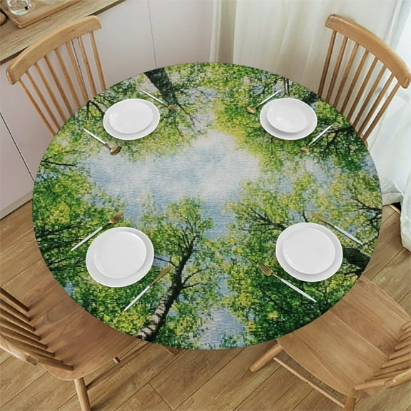 Autua Tree Canopy Forest Round Tablecloth Stain-Resistant 100% Polyester 31"-35
