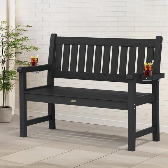 WINSOON All-Weather HIPS Outdoor Garden Bench, 56" Adirondack Outdoor Patio Bench -Black