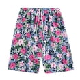 thumbnail image 2 of Telankuip Mens Swim Trunks Summer Tropical Floral Print Boho Loose Fit Drawstring Beach Vacation Casual Board Shorts 2 in 1 Elastic Waisted Quick Dry Bathing Suits with Pockets 1-Navy L, 2 of 3