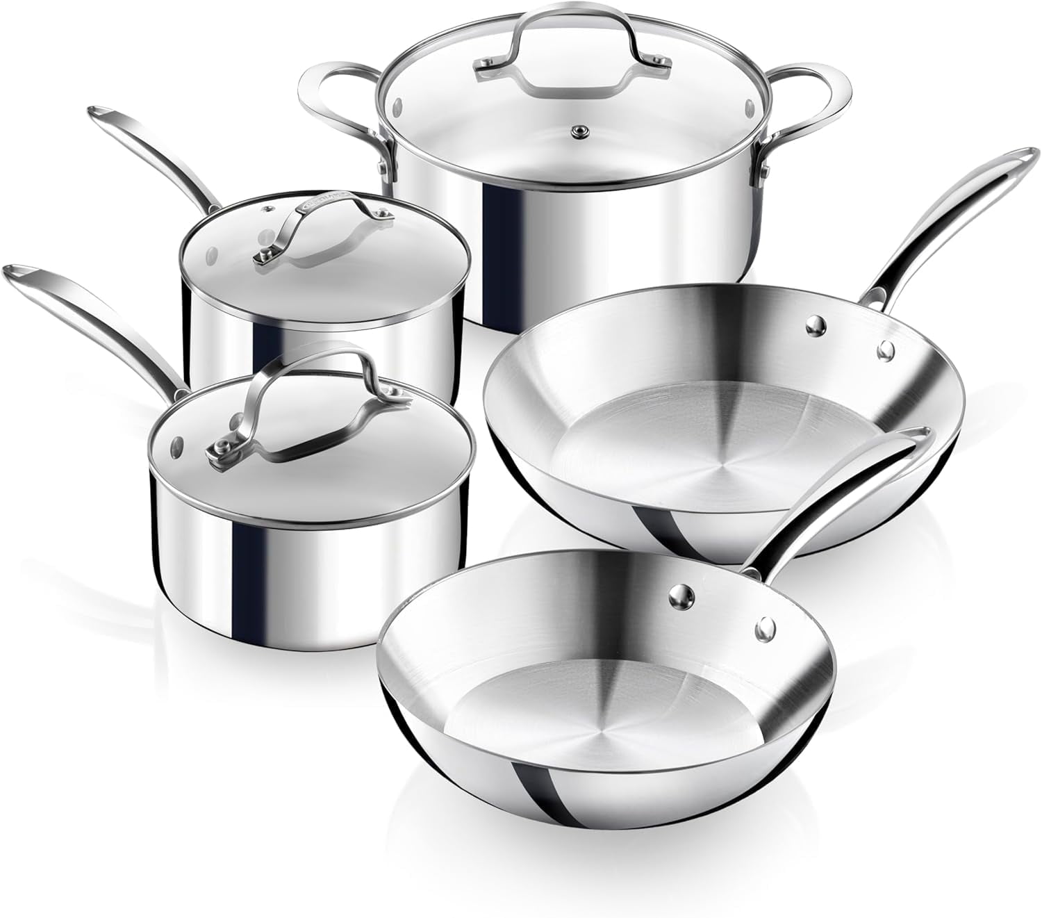 Gotham Steel 10 Pcs Stainless Steel Cookware Set, Pots and Pans Set Non Stick with Induction Cookware, Made Without Forever Chemicals, Metal Utensil Safe, Oven and Dishwasher Safe
