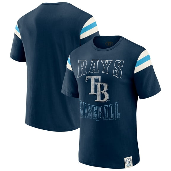 Men's Darius Rucker Collection by Fanatics Navy Tampa Bay Rays Distressed Sleeve Stripe T-Shirt