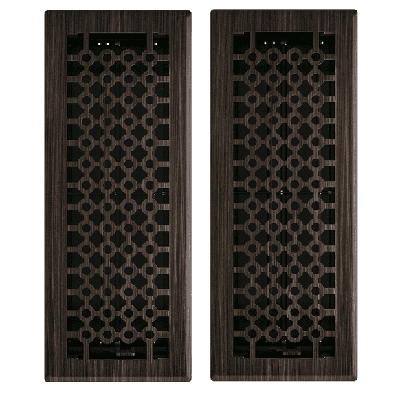4in x 12in San Francisco Style Oil Rubbed Bronze Metal Heating and Cooling Air Floor Register (2 PACK) - Overall 5 1/4" x 13 1/4"