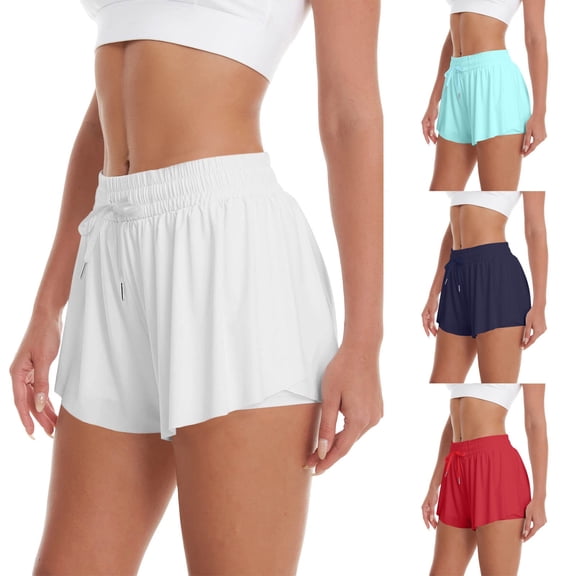 ClodeEU Women's 2-in-1 Flowy Athletic Shorts,High Waist Quick Dry Running Shorts with Built-in Liner Navy,Women's Plus L