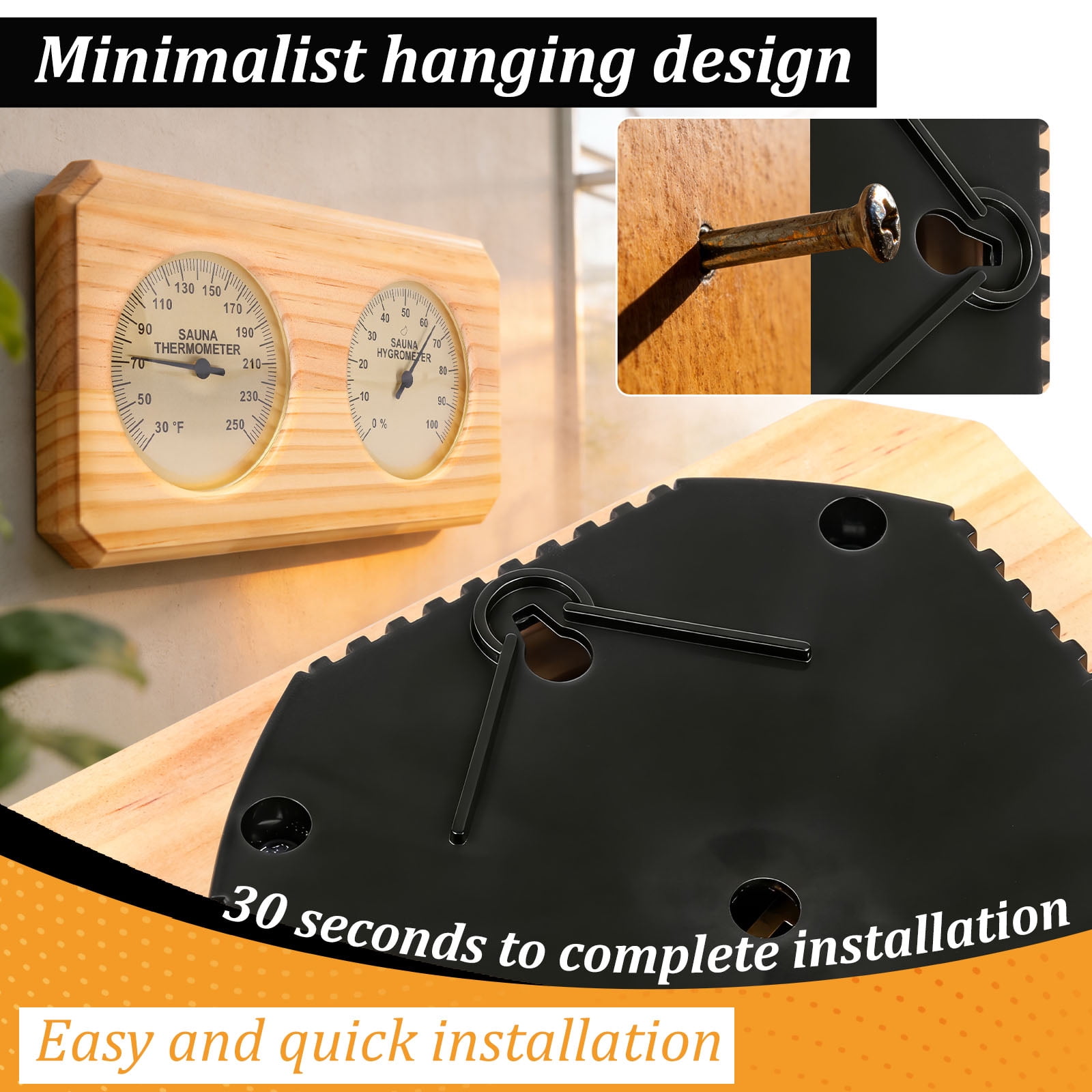 2 in 1 Sauna Thermometer and Hygrometer Wall Mount Design Dual Temperature and Humidity Gauge Split Dial Design for Sauna Room