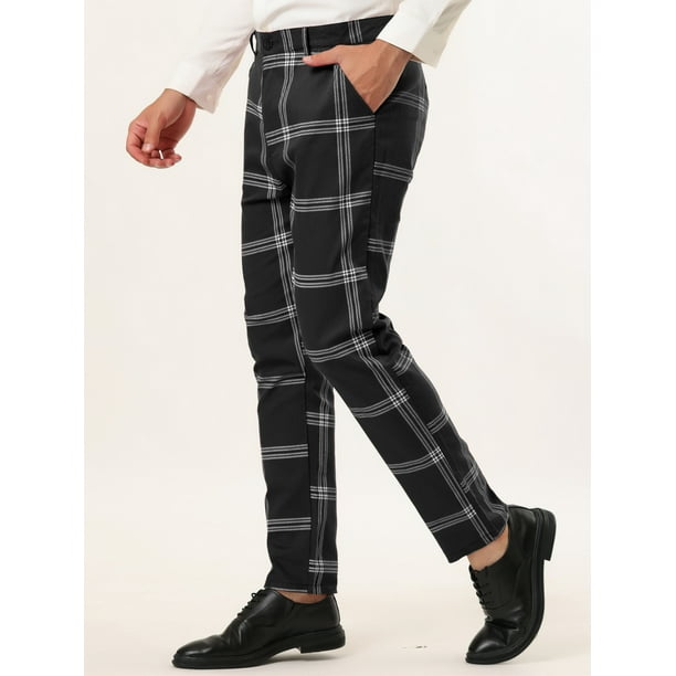 Pantalones de vestir a cuadros para hombre informales ajustados con frente plano a cuadros estampados de negocios Negro L Lars Amadeus Pantalones Walmart en linea