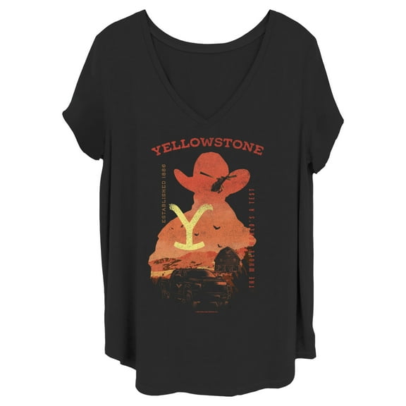 Women's Yellowstone Sunset Silhouette John Dutton & Truck Graphic T-Shirt