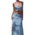 thumbnail image 3 of Women'S Maxi Skirt Set 2 Piece Outfits Sleeveless Strap Top Maxi Skirt Vacation Skirt Set Blue S, 3 of 7