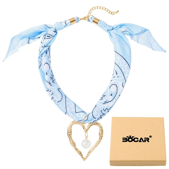 Bocar Scarf Necklace for Women Bandana Charm Western Heart Pendant Boho Summer Beach Necklace Jewelry for Women N0146-C(Pink)