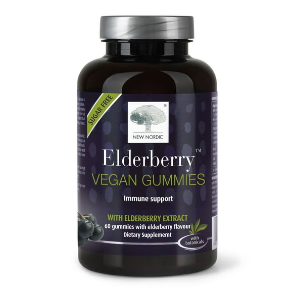 NEW NORDIC Elderberry Vegan Gummies | Sugar Free Chewable Immune Support with Vitamin C for Adults and Kids 4  | No Artificial Colors or Flavors | 60 Count