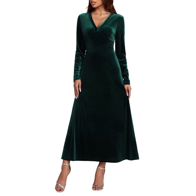 green velvet high neck dress Retro Stage V-Neck Pearl A-line Velvet Vintage Dress Wine Red