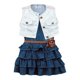 thumbnail image 1 of Conjunto de tres piezas de vestido vaquero retro sin mangas estilo azul marino para niña de verano, chaqueta y cinturón, de 1 a 8 años, 1 of 6
