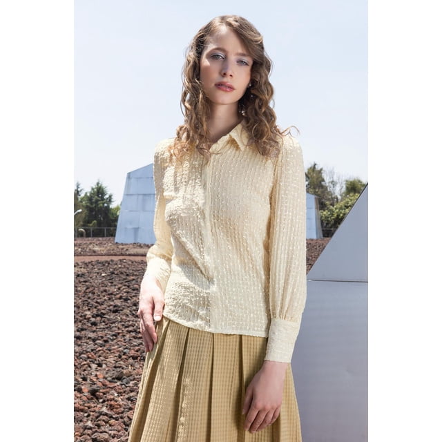 Camisa texturizada André Badi Luisana Beige Extra Chica
