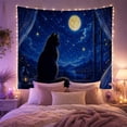 thumbnail image 2 of Black Cat on Windowsill with Moon and Stars, Dreamy Celestial Illustration for Cat Lovers, Nocturnal Landscape Wall Art, Housewarming Gift, Tapestry Wall Hanging for Bedroom and Living Room, 2 of 4