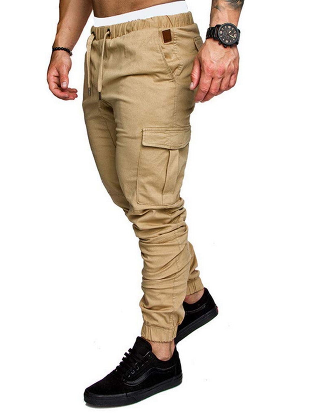 Men's Casual Cargo Pants Joggers Sports Pants Cotton Trousers Slim Fit Long Pants with Pockets Sweatpants Comfy Running Pants 