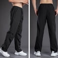 thumbnail image 4 of Iugvhana Men's Straight Pants Casual Loose Fit Elastic Waist Sports Pants Lightweight Athletic Drawstring Outdoor Hiking Pants with Pocket Black L, 4 of 7