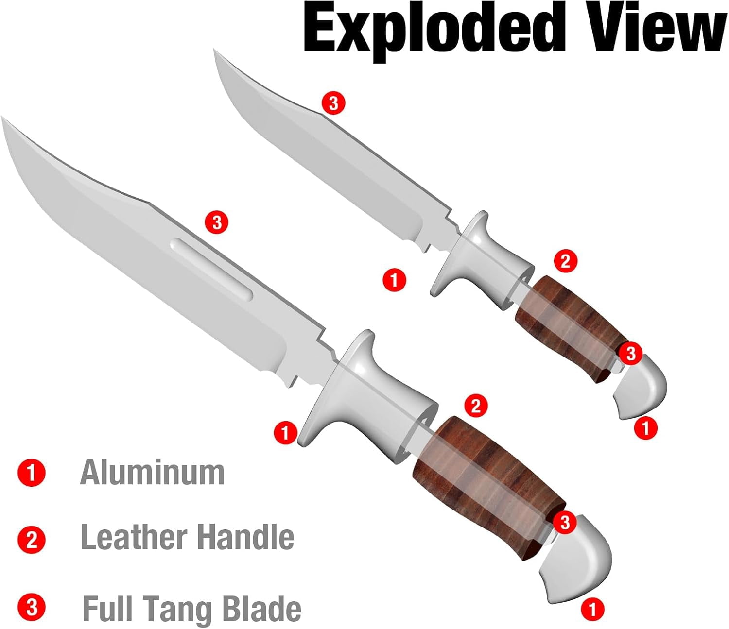 FLISSA 2-piece Bowie Knife with Sheath, Fixed Blade Hunting Knife with Leather Handle for Outdoor, Camping, Survival, Hiking