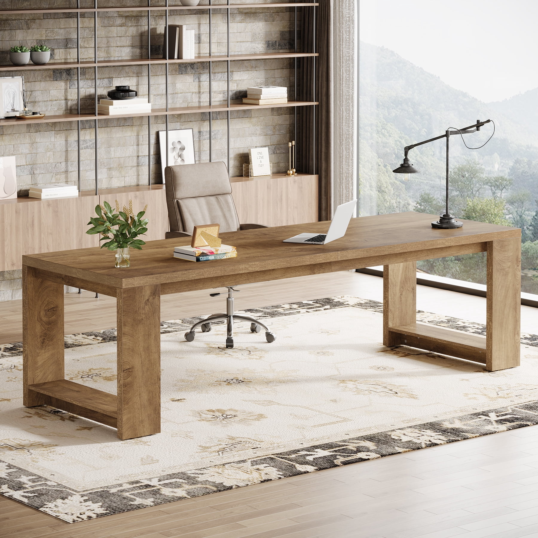 Tribesigns Two Person Desk, 86.61-Inch Extra Long Desk, Double Computer Writing Table, Natural Wood Grain