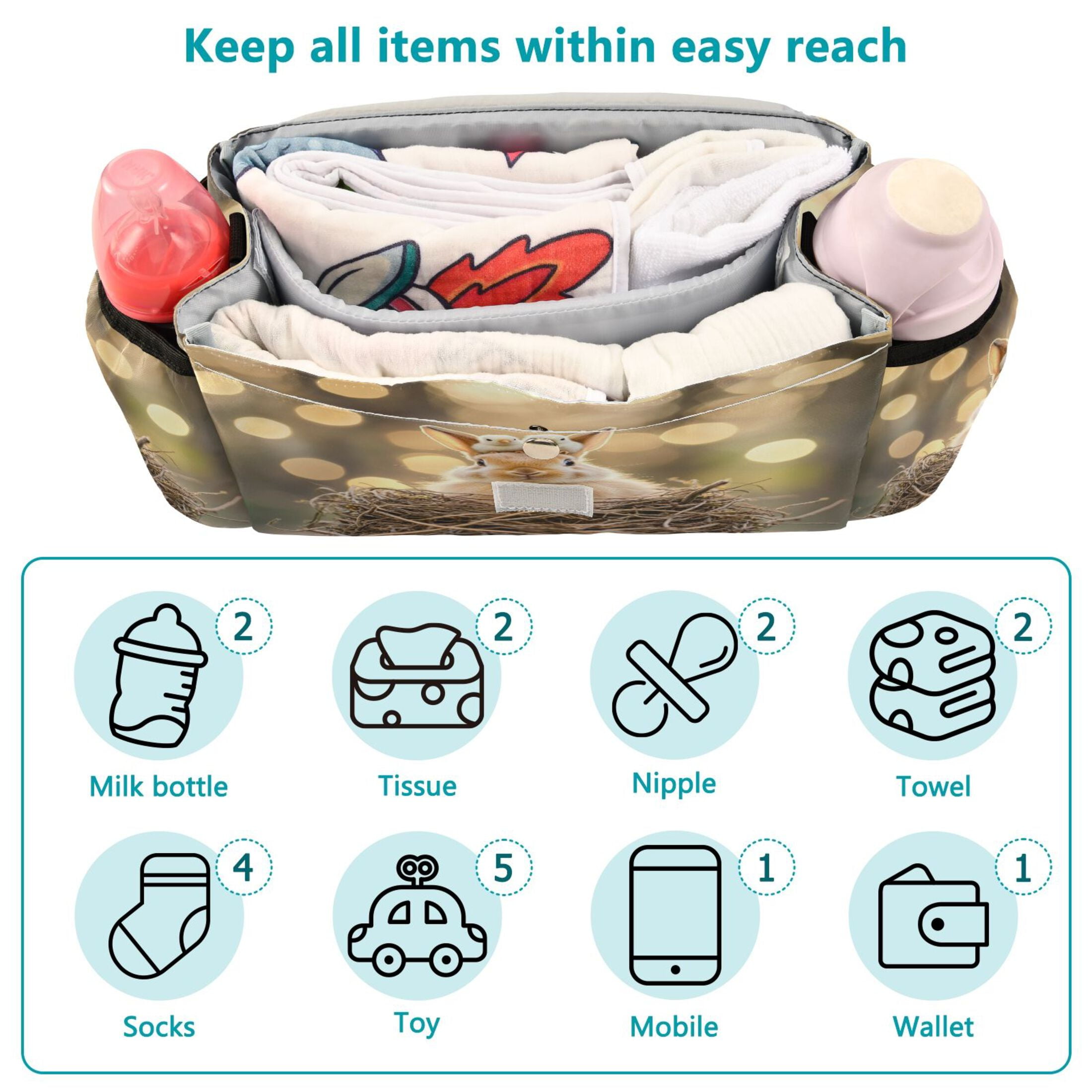 DIXRUYEE Stroller Organizer Squirrel's Spring Smile Printed