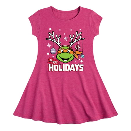 

Teenage Muntant Ninja Turtle - Happy Holidays - Toddler And Youth Girls Fit And Flare Dress