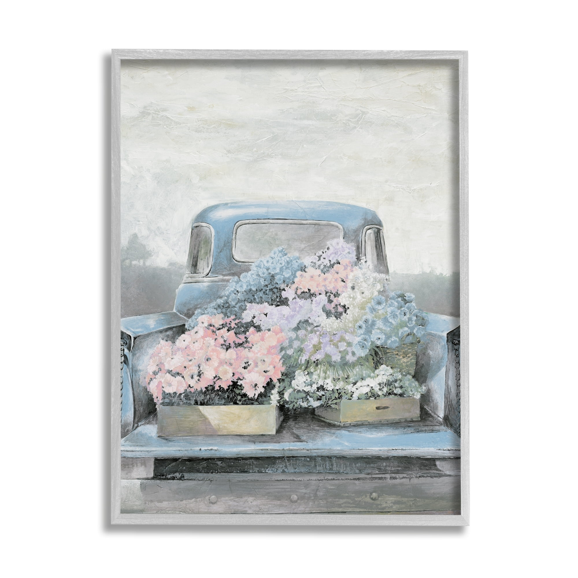 Stupell Industries Varied Floral Blossoms Vintage Countryside Pickup Truck Painting Gray Framed Art Print Wall Art, Design by White Ladder