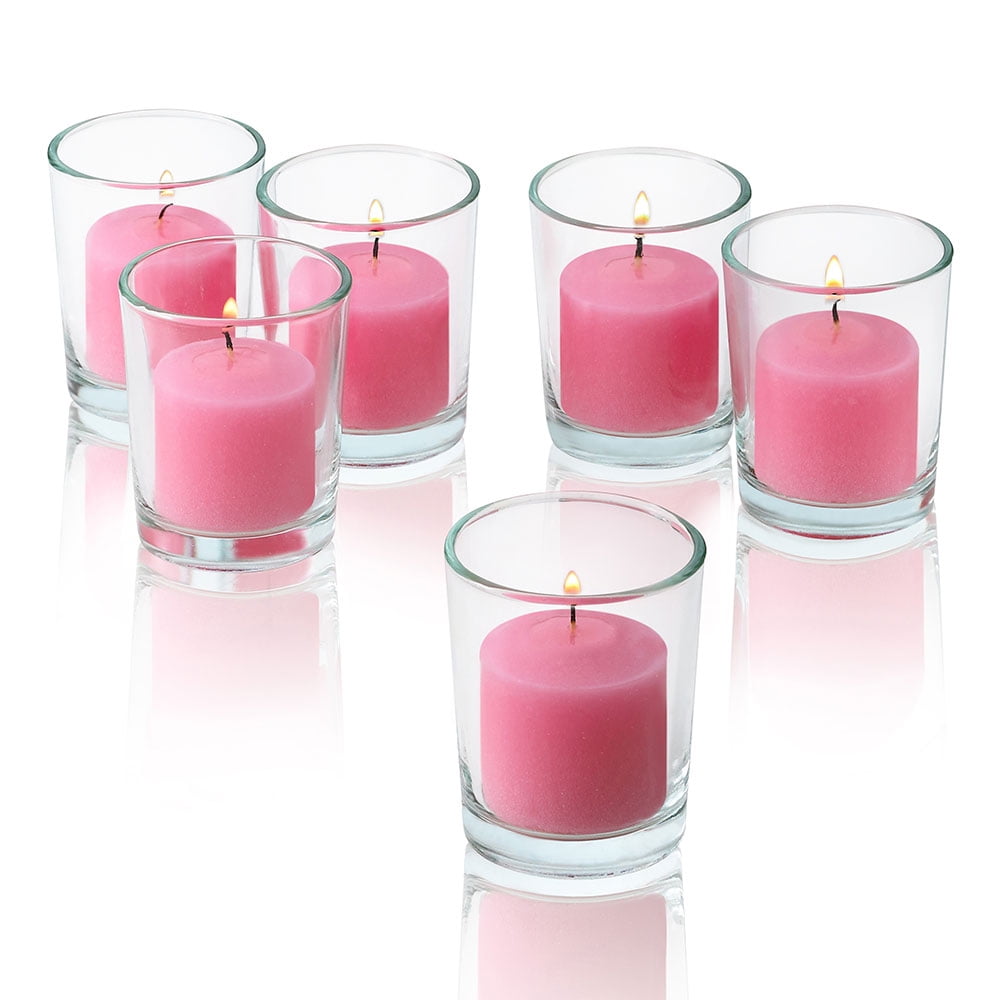 Soft Pink Unscented Votive Candles With Glass Holders Set Of 48