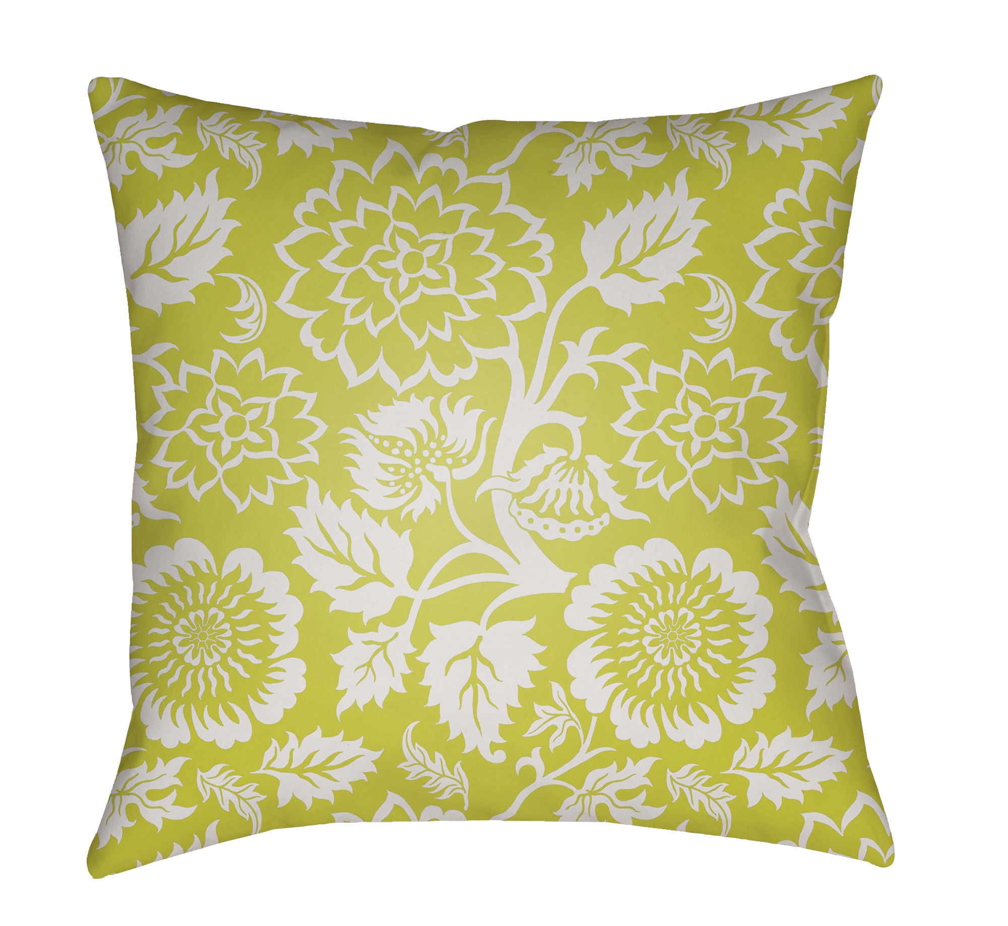 18" Lime Green and White Floral Square Throw Pillow Cover with Knife