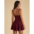 thumbnail image 2 of Maroon Women's Solid Color Deep V-Neck Ruffle Hem Sleeveless Dress,, 2 of 6