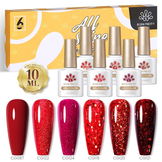 BORN PRETTY 6 Bottles 10ml Jelly Transparent Nail Gel Pink Nude Color Soak Off Gel Nail Polish for Manicure Gong Bohan LED