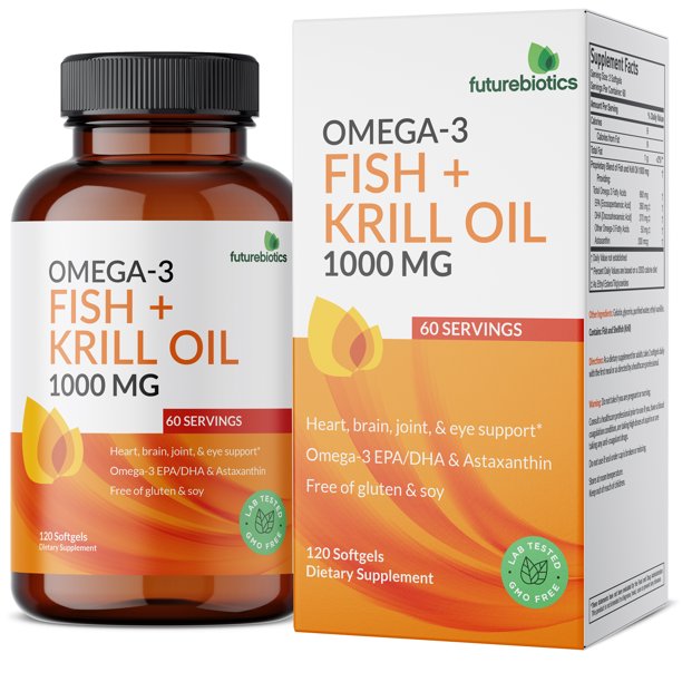 Futurebiotics Omega3 Fish + Krill Oil Heart Health, 1000 MG, Non GMO