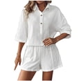 thumbnail image 2 of PIWHJQK Women Summer Outfits Set Loose Collared Set Women Solid Color Shirt Set Loose Style Collared Sleeve With Pockets Casual Wear Outfits Set, 2 of 4