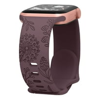 ELEHOLD Soft Silicone Floral Pattern Engraved Sport Women Strap Replacement Band Compatible for Apple iWatch Series SE/9/8/7/6/5/4/3/2/1 Ultra 2/1 42/44/45/49mm,Purple