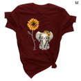 thumbnail image 1 of Camiseta de mujer Blusa de cuello redondo de manga corta con estampado de girasol, rojo vino, M tholdsy AP001988-26, 1 of 5