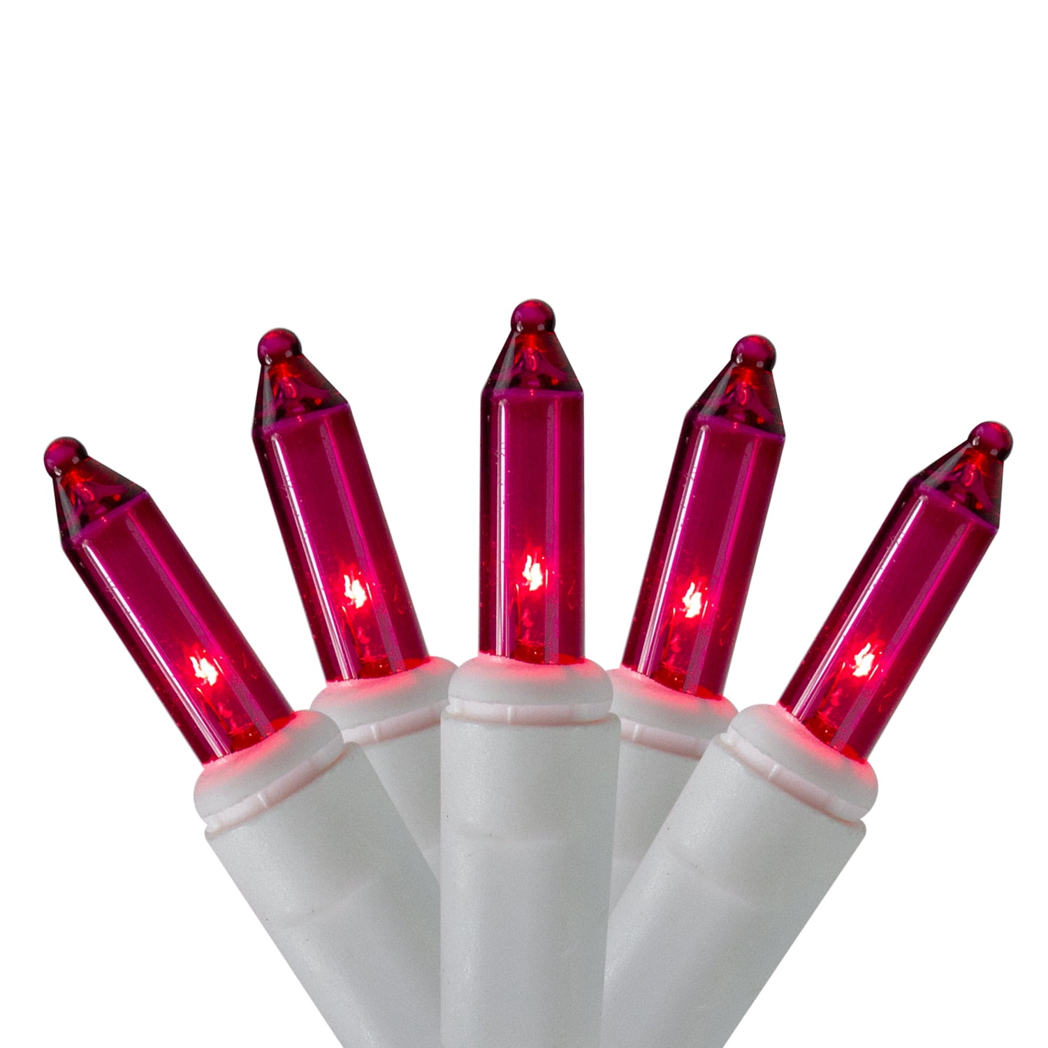 Set of 100 Pink Everglow Icicle Christmas Lights White Wire