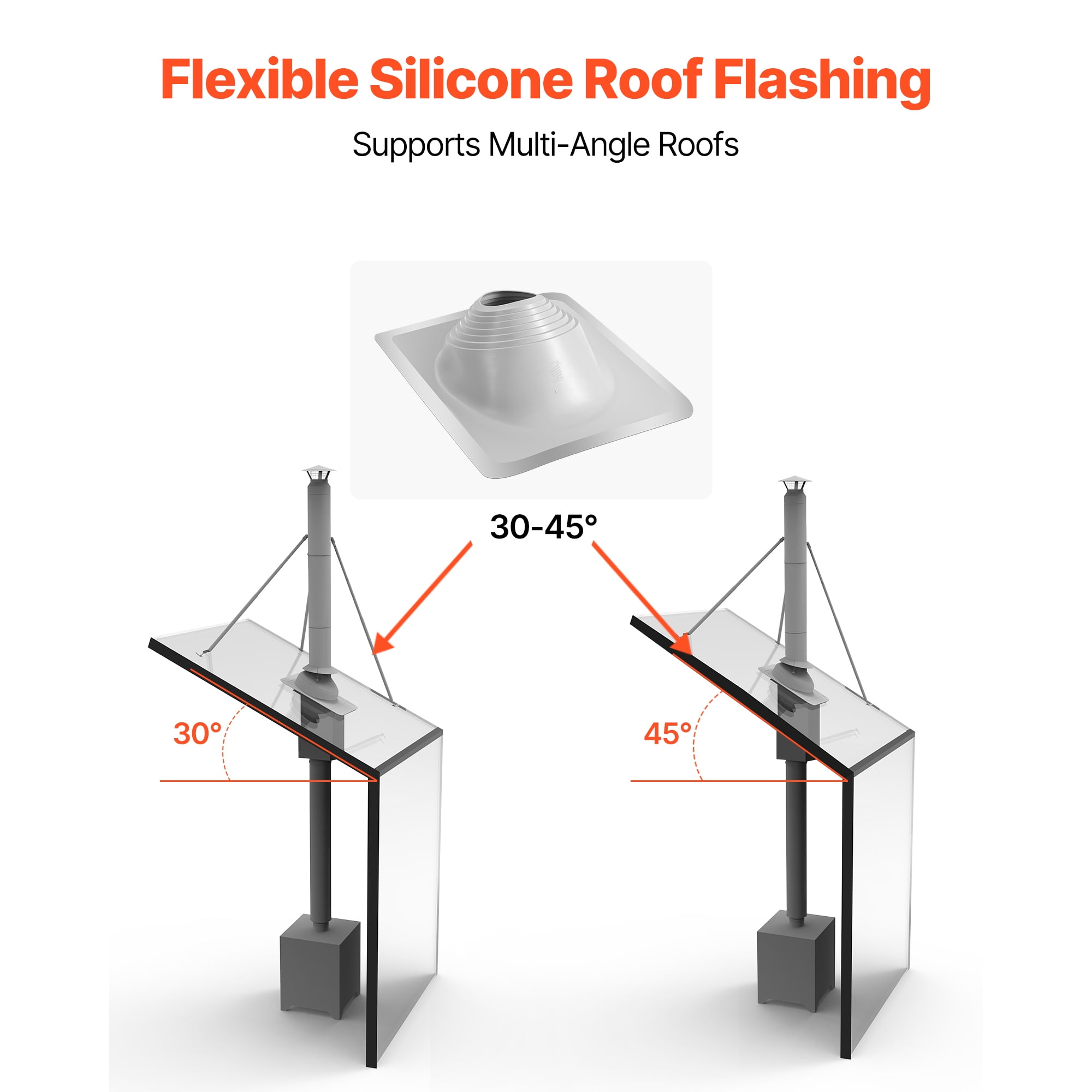 KFFKFF 6-Inch Chimney Pipe Wall Kit, Stainless Steel Through-Wall Installation Kit with Rain Cap and Roof Flashing for 30-45 Degree Roof Angles (Excludes Straight Pipe)