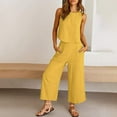 thumbnail image 4 of Likimi Two Piece Sets For Women Solid Color Sleeveless Crew Neck Vest With Pants Breathable Summer Outfit Set Yellow Size Xl, 4 of 8