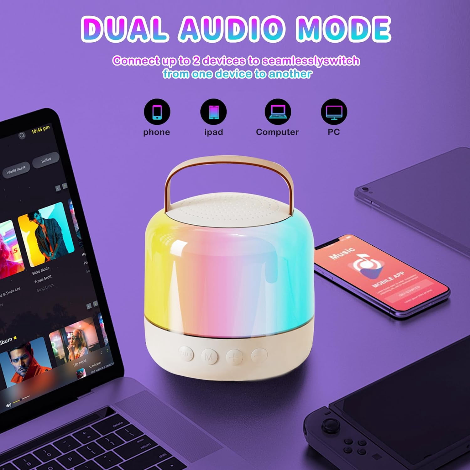 Mini Karaoke Machine for Kids Adults, Portable Bluetooth Speaker with 2 Wireless Microphones and LED Lights, Karaoke Toys Gifts for Girls Boys 4, 5, 6, 7, 8, 9,10,12+ Years Christmas Birthday Party