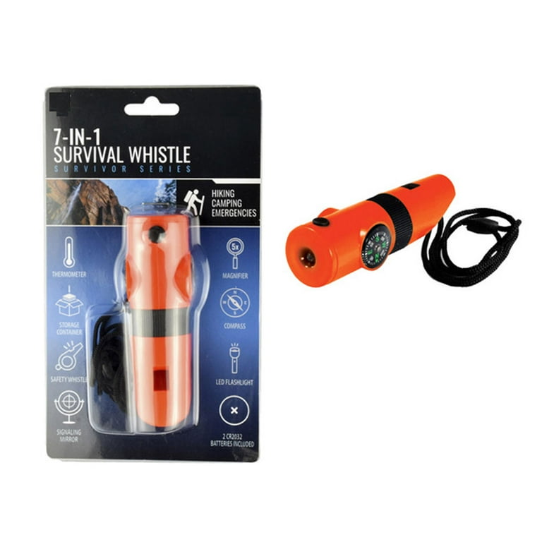 7 In 1 Multi-Function Compass, Outdoor Survival Safety Whistle Compass Thermometer LED Mirror Magnifying Glass Multitool For Camping, Hiking, Hunting, Fishing And Adventure (Orange), Whistles - Canada