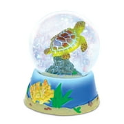 Puzzled Resin Stone Swimming Sea Turtle Glass Snow Globe (65mm), 3.5" Figurine Intricate Statue Art Handcrafted Tabletop Sculpture Desk Centerpiece Collectible - Nautical Beach Marine Theme Home Decor