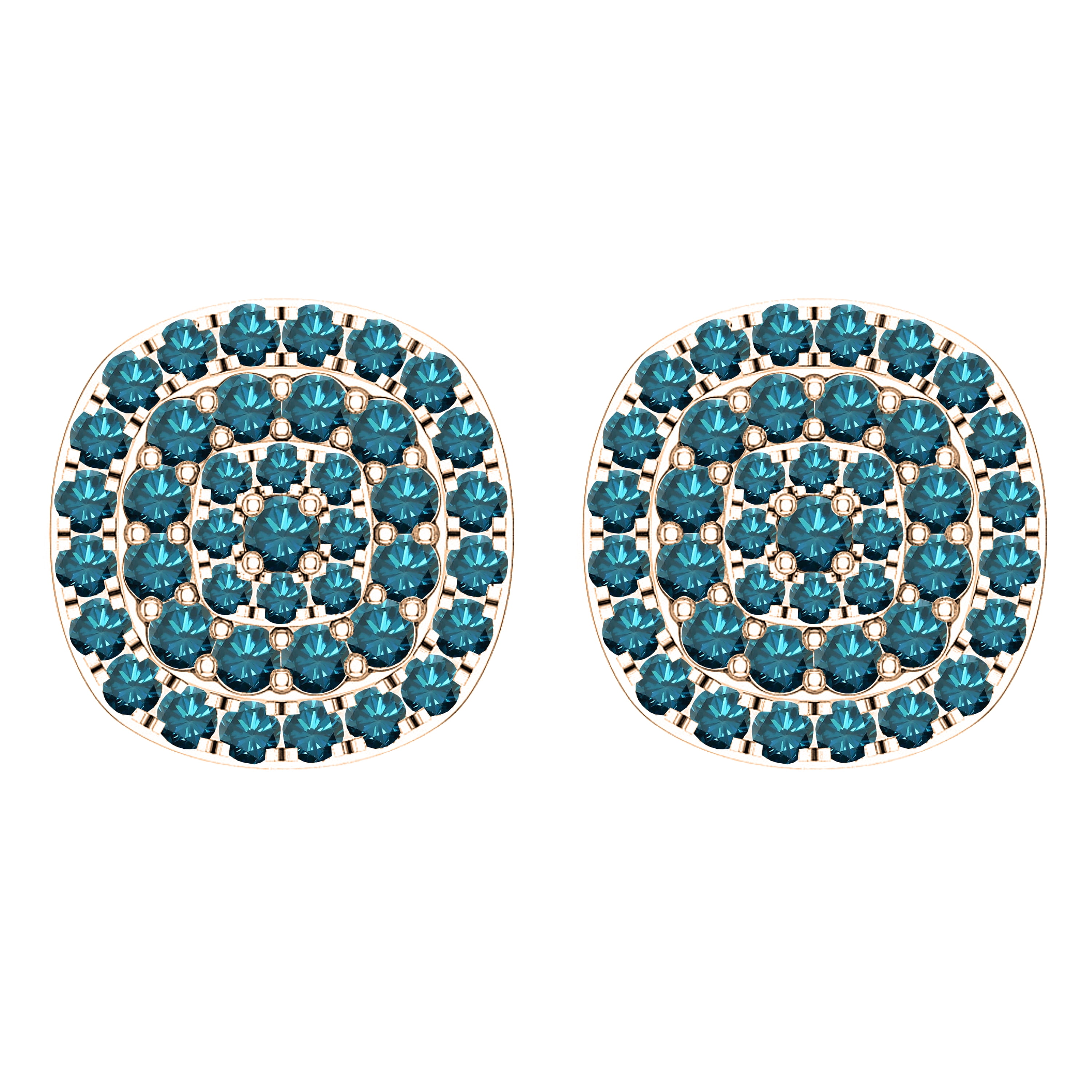 Dazzlingrock Collection Round Blue Diamond Triple Halo Cluster Screwback Stud Earrings for Women (0.95 ctw, Color Blue, Clarity I2-I3) in 10K Rose Gold