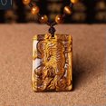 thumbnail image 5 of HOOUN Natural Tiger's Eye Lucky Men Gift Carved Pattern Tiger Oblong Pendant, 5 of 7