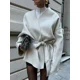 thumbnail image 3 of Abrigo de lana con cuello en V y cordones para mujer, abrigo corto de manga larga de Color liso, ropa de calle elegante, holgada, novedad de 2024, 3 of 5