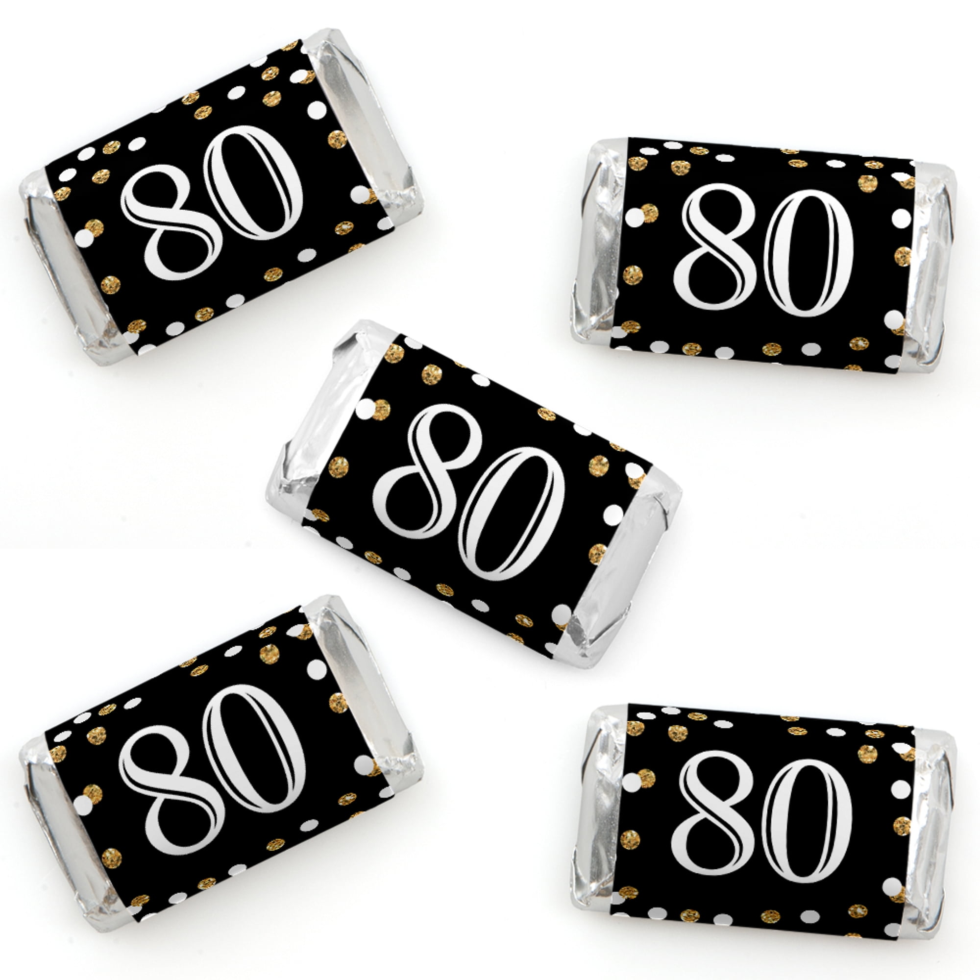 40 Count Mini Candy Bar Wrapper Stickers Birthday Party Small Favors Gold Adult 80th Birthday