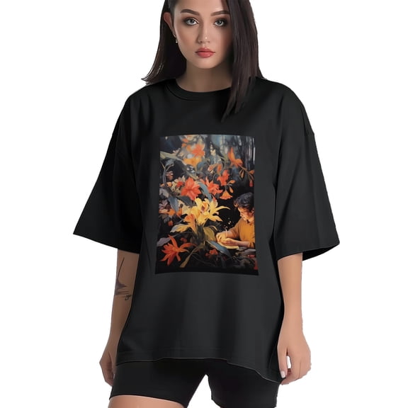 Plus Size Shirt for Women Black Tops for Women Short Sleeves Shirt for Women Oil Painting2 T Shirt Crewneck Shirt for Women XS