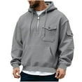 thumbnail image 2 of Zylanna Men's Hooded Sweatshirts with Pockets, Casual Soft & Warm Half-Zip Solid Color Sport Hoodies Pullover for Men Gray, 2 of 6