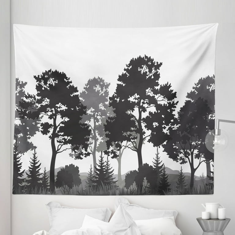 Black and white forest tapestry hotsell