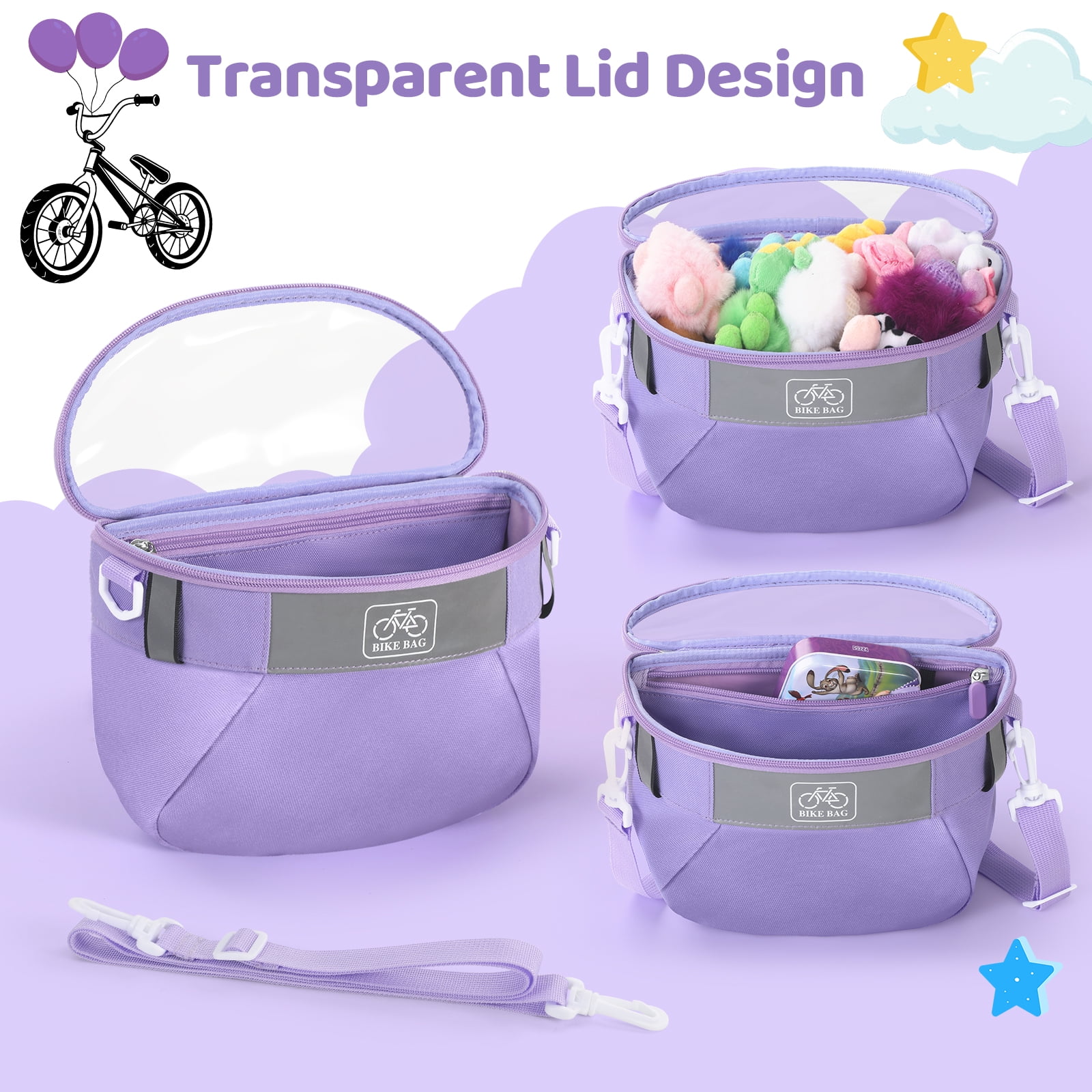 AYAOQIANG Kids Bike Basket,Front Handlebar Bag for Kids Girls Bikes, Semicircle Bike Basket with Zipper for Child Tricycle Bicycle