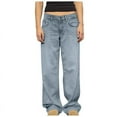thumbnail image 2 of Byworldtasic Womens Jeans Women Low Rise Baggy Jeans Casual Boyfriend Straight Leg Trendy Y2K Streetwear Denim Pants Light Blue, 2 of 8