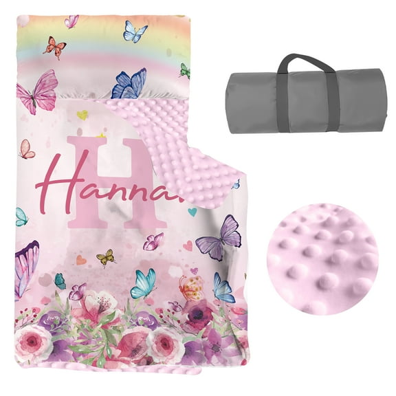 AOLOA Toddler Nap Mat with Pillow and Blanket, Personalized Name Toddler Sleep Mat, Extra Large Rolled Napping Mats, Washable, Light, for Kids Girls Daycare Preschool Travel（Butterfly）(Fixed Size)