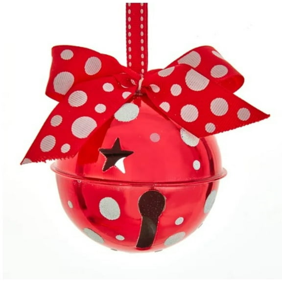 Kurt Adler Ornament For Christmas Tree, Metal White Polka Dot Red Bell With Bow